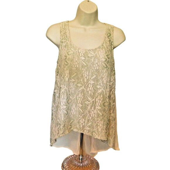 Blu Pepper Tops - Lace Top S Blu Pepper Peach Light Green Sleeveless Stitched Floral NEW